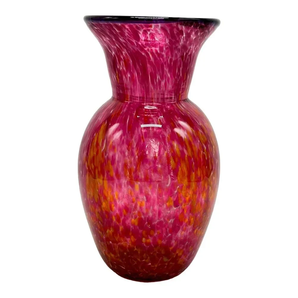 Cranberry Art‎ Glass Confetti Vase Hand Blown Tortoise Marbled Signed Brubaker